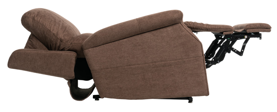 Pride VivaLift! Metro 2 lift chair in Saville Brown, fully reclined side feature view